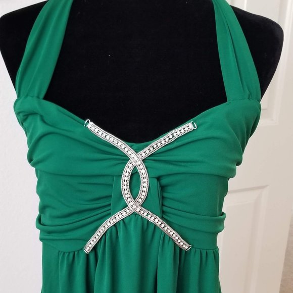 Venezia Tops - Green Rhinestone Halter By Venezia Size 14/16